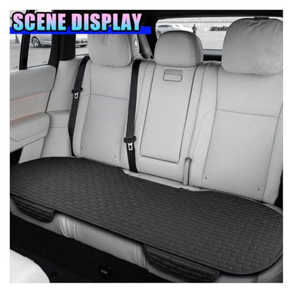 Car Rear Seat Cover, Comfortable Linen Automotive Seat Pad with Storage Pocket, Anti-Slip Breathable Vehicle Seats Protection Mat, Universal Car Bench Seats Pad for SUV, Truck (Black-L) - size: Black-L