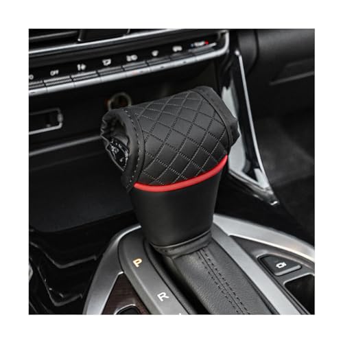 Car Gear Shift Knob Cover, Leather Vehicle Gear Shifter Stick Protector, Anti-Slip Automotive Interior Shifting Lever Decoration Accessories, Universal for SUV, Truck, RV（Black+Red） - color: Black+Red