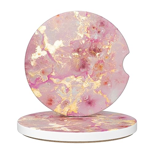 Car Cup Holder Coaster, Car Coasters for Cup Holders, 2 Pack Universal Anti Slip Insert Absorbent Ceramic Auto Interior Accessories with A Finger Notch & Cork Base, Golden Pink Marble - color: Golden Pink Marble