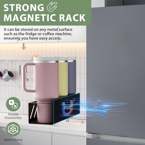 Magnetic Cup Organizer for Full Stanley 30/40 oz Tumbler, 2Pack Water Bottle Holder with Tumbler Lid & Straw Organizer, Ideal for Fridge and other iron surfaces, Flexible disassembly(Black) - size: 6 bottles