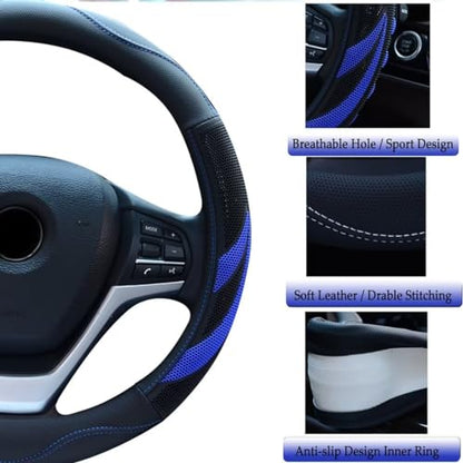 Alusbell Microfiber Leather Steering Wheel Cover Breathable Auto Car Steering Wheel Cover for Men Large-Size with 15 1/2 inches-16 inches Outer Diameter Blue - color: Blue-L