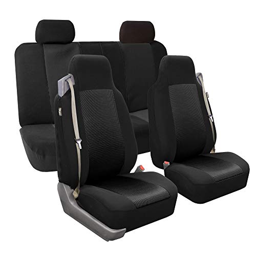 FH Group Car Seat Cover Rear Set Striking Striped Car Seat Covers with Rear Split Bench, Universal Fit Interior Accessories for Cars, Trucks, and SUVs – Gray - color: Gray, size: Rear Set