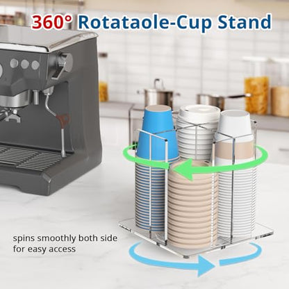 KOTEMON Cup and Lid Holder, 4 Compartment, Square | Rotating Coffee Cup Dispenser Lid Carousel for Restaurant, Buffet, Coffee Station, Bar, Countertop, Clear Acrylic - color: Clear