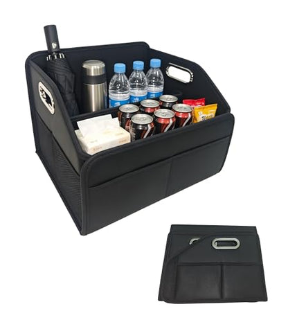 Car Trunk Organizers Small PU Leather，Car Basket for Organizers and Storage，Car Caddy Collapsible Multi Compartment Container Box