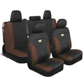 CAT Black & Brown Car Seat Covers Full Set – Front Seat Covers & Rear Bench Seat Cover – Airbag Compatible, 60/40 Split Bench for Trucks, Cars & SUVs – Automotive Interior Seat Protection Accessories