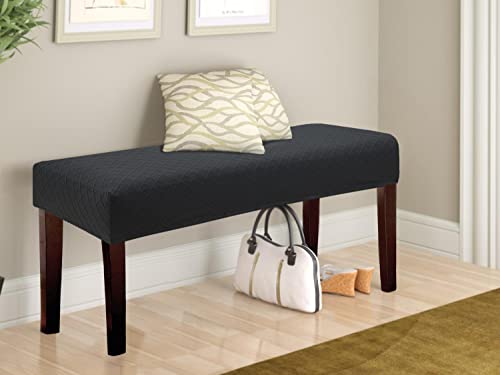 Fuloon Stretch Jacquard Dining Bench Cover - Anti-Dust Removable Bench Slipcover Washable Seat Cushion Protector for Bedroom, Kitchen, Hotel, Banquet (Black) - color: Black