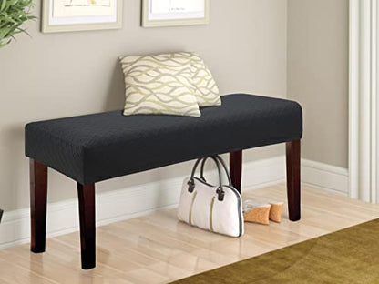 Fuloon Stretch Jacquard Dining Bench Cover - Anti-Dust Removable Bench Slipcover Washable Seat Cushion Protector for Bedroom, Kitchen, Hotel, Banquet (Black) - color: Black