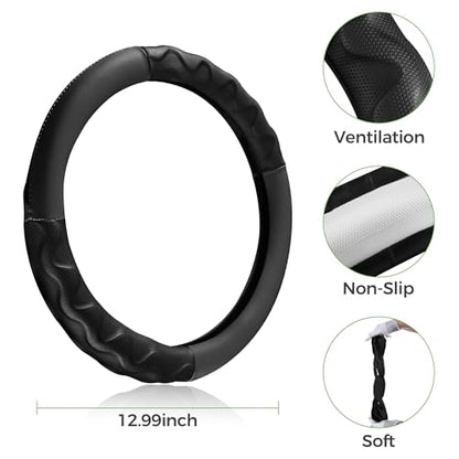 10L0L 13 Inch Golf Cart Steering Wheel Covers for EZGO TXT&RXV 1994-up, Upgraded Microfiber Anti-Slip Steering Wheel Cover with Pu Leather - color: Black