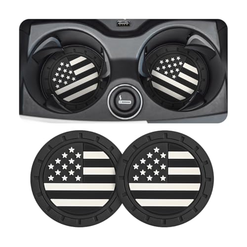 AUCELI 2 Pack Car Cup Holder Coasters, Colored American Flag US Flag Insert Car Cup Coaster, 2.75 Inch Anti Slip Shockproof Embedded Drink Mat, Vehicle Interior Decor Accessories - color: Black/Flag, size: 2PCS