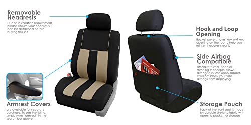 FH Group Three Row Striking Striped Full Set Car Seat Covers, Airbag Compatible & Split Ready – Universal Fit for Cars Trucks & SUVs Beige - color: Beige, size: 3 Row/7 Seater