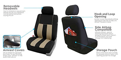 FH Group Striking Striped Car Seat Covers - Universal Fit, Washable Seat Covers for Cars, SUVs, Vans, Sedans, Beige, Front Set - color: Beige, size: Front Set