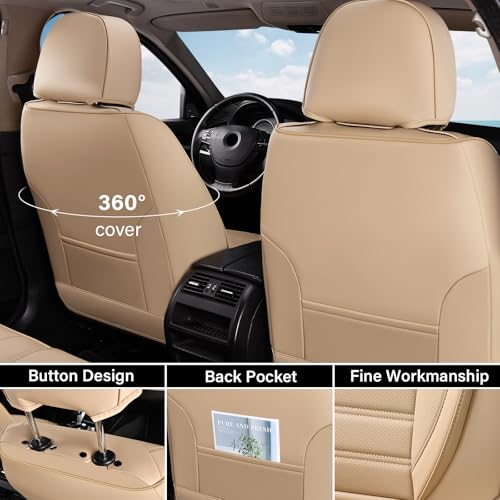 Coverado Seat Covers, Car Seat Covers Front Seats, Automotive Seat Covers, Waterproof Nappa Leather Car Seat Cover, Car Seat Cushion, Beige Seat Covers Carseat Cover Universal Fit for Most Cars - color: Beige-A, size: Front