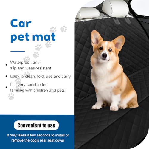 Dog Car Back Seat Cover, Waterproof Scratch-Resistant 600D Heavy Duty Vehicle Pet Bench Seat Protector, Non Slip Automotive Interior Backseat Cushions, Universal for SUV Sedan Truck (Black)