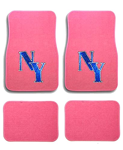 Universal Fit Front/Rear 4-Piece Full Set Crystal Bling Rhinestone Design Studded Carpet Car SUV Truck Pink Floor Mats - 4 Pcs Set (New York-Pink) - color: New York-Pink