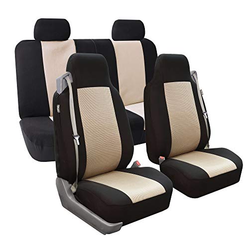 FH Group Car Seat Cover Rear Set Striking Striped Car Seat Covers with Rear Split Bench, Universal Fit Interior Accessories for Cars, Trucks, and SUVs – Blue - color: Blue, size: Rear Set