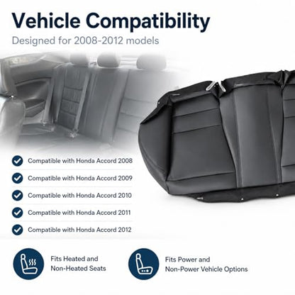 NLQR Black Rear Bench Bottom Replacement Seat Cover Compatible with Honda Accord 2008 2009 2010 2011 2012 - color: Black