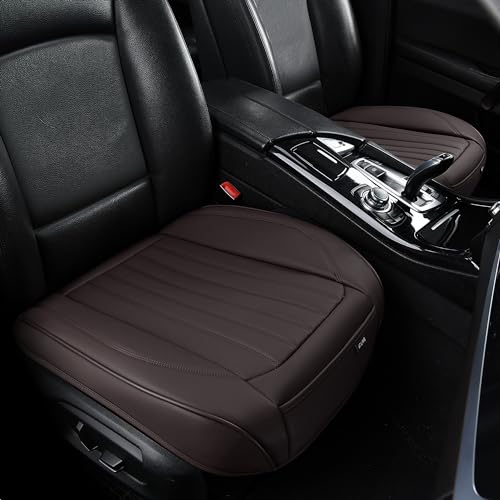 BWTJF Front Car Seat Bottom Covers Brown, Universal Leather Front Seat Covers Bottom Protector 2 Pack, Anti-Slip and Full Wrapping Edge Compatible with Most of Vehicles - SUVs/Sedans/Pickup Trucks - color: Brown, size: StyleA-Stripes