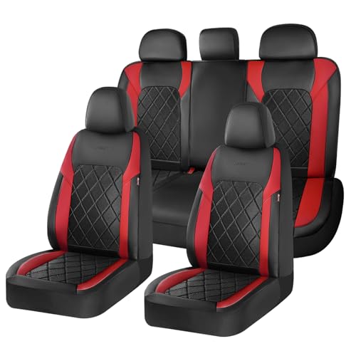 Coverado Car Seat Covers, Seat Covers Full Set, 5 Seats Automotive Seat Cover, Mesh Breathable Seat Protectors, Universal Fit for Most Cars - color: Black_Red, size: FullSet