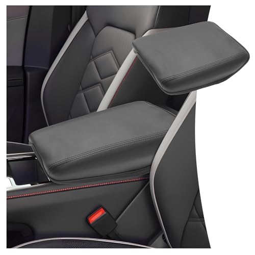 CDEFG for Volkswagen Atlas 2024 2025 2026 Center Console Cover Armrest Box Cover for VW Atlas (SE, Peak Edition, SEL, Cross Sport, SEL Premium R-Line) Accessories Console Arm Rest Protector - color: Atlas-Thin Black Leather