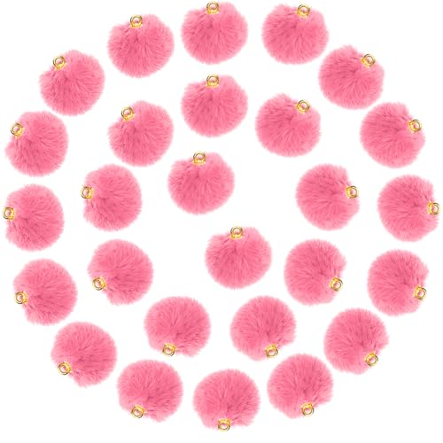 Tupalizy 50PCS Fluffy Pom Poms Charms Soft Fuzzy Faux Fur Puff Ball Pendant for Keychains Bracelets Earrings Jewelry Making Tassels Bags DIY Crafts Party Favors Gifts Accessories - color: Bright Pink