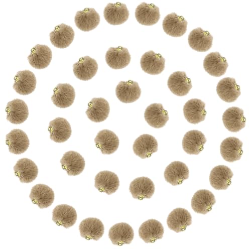 Tupalizy 50PCS Fluffy Pom Poms Charms Soft Fuzzy Faux Fur Puff Ball Pendant for Keychains Bracelets Earrings Jewelry Making Tassels Bags DIY Crafts Party Favors Gifts Accessories - color: Tan