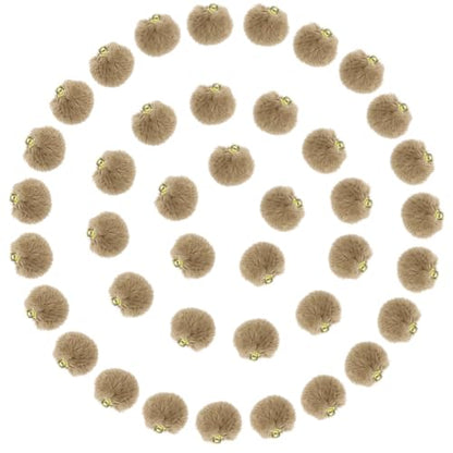 Tupalizy 50PCS Fluffy Pom Poms Charms Soft Fuzzy Faux Fur Puff Ball Pendant for Keychains Bracelets Earrings Jewelry Making Tassels Bags DIY Crafts Party Favors Gifts Accessories - color: Tan