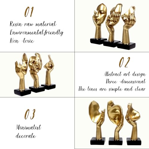 3 Pcs Thinker Statue,Modern Home Resin Sculptures,Collectible Figurines for Home Office Bookshelf Desktop Decor(Golden)