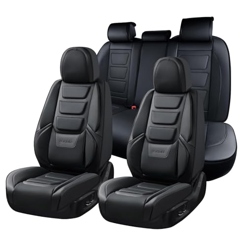 Coverado Car Seat Covers Full Set, Seat Covers for Cars, Front Seat Covers and Back Seat Cover Waterproof Leather Automotive Seat Cover, Universal Car Interior Protectors Cushion for Most Cars Black - color: Black, size: FullSet