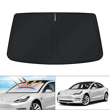 KUST Windshield Sun Shade for 2017-2023 Tesla Model 3 Accessories Sunshade Window Sun Visor Protector Foldable Blocks UV Rays Keep Your Car Cooler(Not for 2024 Model 3) - size: FOR | Tesla Model 3 2017-2023