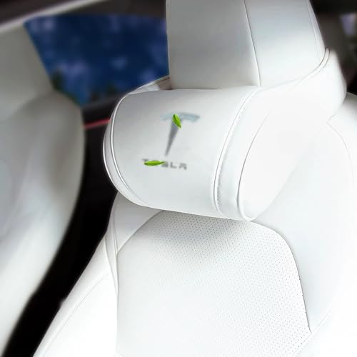 Car Headrest Neck Pillow Support Ergonomic, with Valve Stem Covers Accessory for Driving Seat Fatigue Relief Compatible with Model S X 3 Y & Cybertruck - 1 Piece - color: A. White Ver. 4