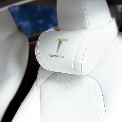Car Headrest Neck Pillow Support Ergonomic, with Valve Stem Covers Accessory for Driving Seat Fatigue Relief Compatible with Model S X 3 Y & Cybertruck - 1 Piece - color: A. White Ver. 4
