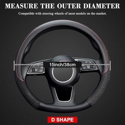 D Shape Steering Wheel Cover, Universal 15 inch, Microfiber Leather Viscose, Breathable, Anti-Slip,Warm in Winter and Cool in Summer, Black - color: black, size: D Shaped Standard Size[14.5"-15"]