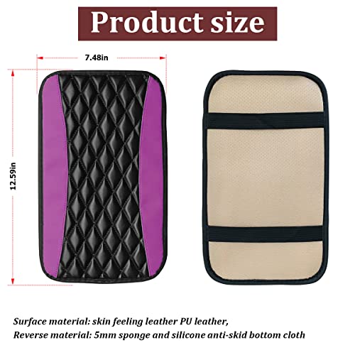 Car Center Console Cushion Pad, Universal Leather Waterproof Armrest Seat Box Cover Protector,Comfortable Car Decor Accessories Fit for Most Cars, Vehicles, SUVs (Purple)