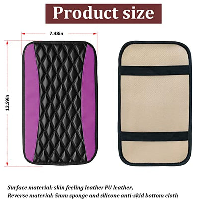 Car Center Console Cushion Pad, Universal Leather Waterproof Armrest Seat Box Cover Protector,Comfortable Car Decor Accessories Fit for Most Cars, Vehicles, SUVs (Purple)