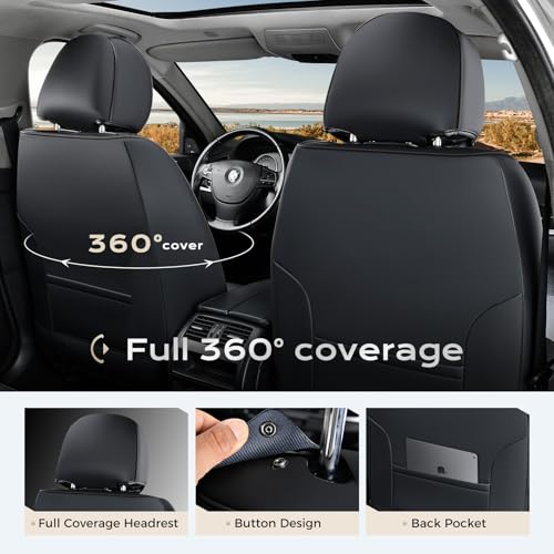 Coverado Car Seat Covers Front Seats, 2 Piece Car Seat Protector Waterproof Leather Seat Cushion Universal Fit for Truck Automotive Vehicles Black