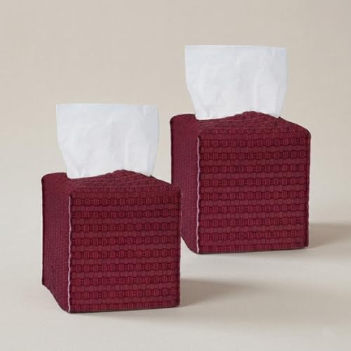 Tissue Box Cover 2-Pack, Square Tissue Holder with Bottom Belt, Modern Tissue Case Facial Paper Organizer Dispenser for Bathroom, Office, Home, Table, Car, Woven Pattern Red - color: Red, size: Woven Pattern