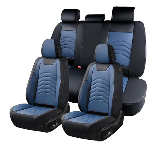 Coverado Car Seat Covers Full Set, Universal Seat Covers for Cars, Car Seat Protector Waterproof, Nappa Car Seat Cushion, Car Seat Covers Front Seats and Back Fit for Most Cars Trucks SUV, Black&Blue - color: Black&Blue(Line), size: FullSet