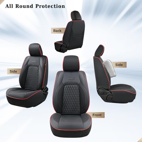 Coverado Seat Covers Dodge RAM 1500, Curved Front Waterproof Leatherette Seat Covers for Car Compatible with 2009-2018 Dodge Ram 1500, 2010-2024 Ram 2500 3500 Dodge RAM Trucks, Red line - color: Red line, size: Curved Front&No Rear
