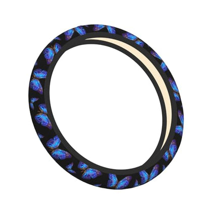 Blue Butterfly Neoprene Steering Wheel Cover Anti-Slip Elastic Steering Wheel Protector 15in Universal Car Accessories Fit Cars, SUVs, Auto - color: Blue Butterfly