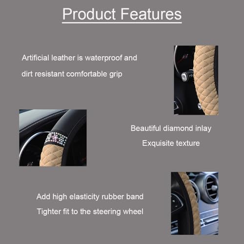 Microfiber Leather Steering Wheel Cover with Anti-Slip Lining Universal Car Accessory for Steering Wheel with a Diameter of 14.5-15 inch (Beige) - color: Beige