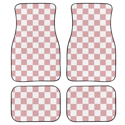 Checkered Car Floor Mats 4Pcs Classic Pink and White Chessboard Pattern Abstract Grid Pattern Print Floor Mats for Cars Custom Front Rear Vehicle Rugs Universal Auto Accessories for Trucks - color: Pink White
