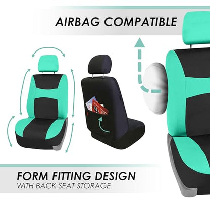 FH Group Full Set Cloth Car Seat Covers , Universal Fit combo, Low Back Front Seat Covers, Airbag Compatible, Split Bench Rear Seat, Washable Seat Cover for SUV,Sedan,Van, Mint - color: Mint