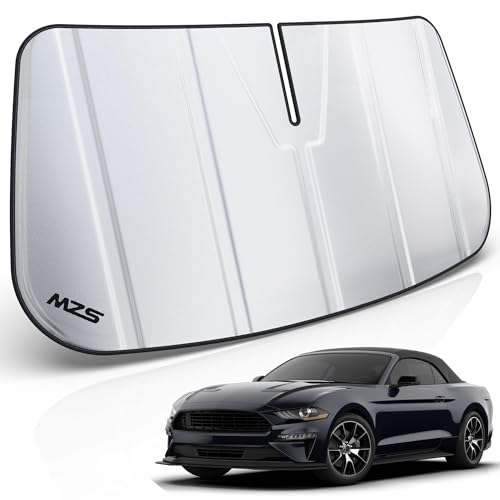 MZS Windshield Sun Shade Compatible with Mustang 2015-2023, Foldable Car Sun Shade Shield with Storage Pouch, Front Window Visor Sunshade Accessories for Interior Protector - size: Mustang 2015-2023