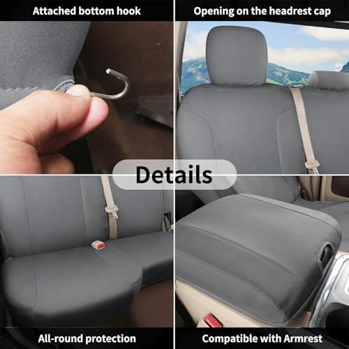 Coverado Chevy Silverado Oxford Rear Seat Covers, Fit for Chevy Silverado GMC Sierra 2007-2013 & 2019-2026 1500, 2020-2026 2500HD 3500HD Crew Double Extended Cab(Flat Rear, Gray)