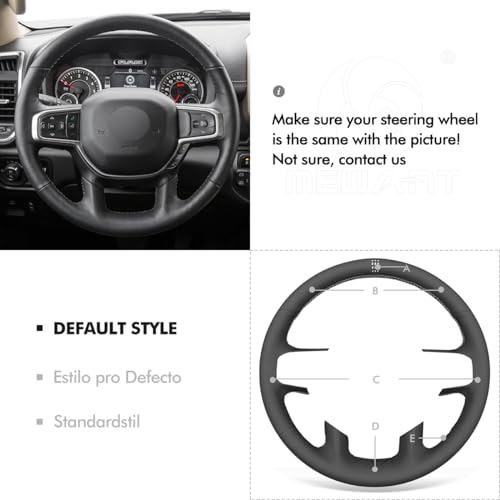 MEWANT DIY Hand Stitch Black Artificial Leather Steering Wheel Cover for Dodge Ram 1500 Laramie Big Horn 2019-2021 - color: Black Artificial Leather&White Stripe&White Thread