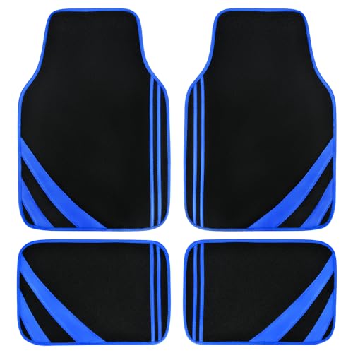 CAR PASS Faux Leather Car Mats Blue Edge Waterproof Car Floor Mats Car Carpet Mats 4 Pieces with Double Stitch Line Anti-Slip Backing Design, Universal Fit for Most Vehicles,SUVs,Sedan,Vans - color: Black Blue