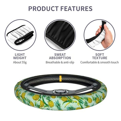 Pineapple Steering Wheel Cover Elastic Non-Slip Car Steering Wheel Covers with Seat Belt Shoulder Pad for Women Men - color: Pineapple