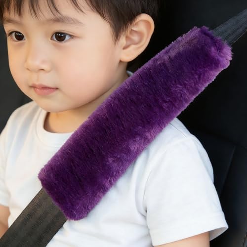 1 Set 6 Pcs Fluffy Car Steering Wheel Cover & Seat Belt Shoulder Pads & Handbrake Cover & Gear Shift Cover Set & Seat Belt Shoulder Pads Faux Wool Universal Fit Car Interior Accessories (Purple) - color: Purple