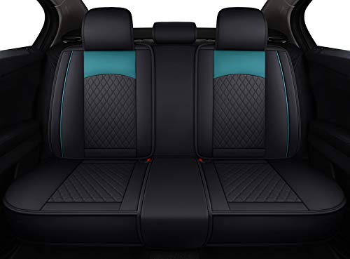 Aierxuan Leather Universal Car Seat Covers Split Bench 40/60 for Honda Acura Chevy Nissan Lexus Toyota Kia Ford Buick VW Audi Benz Hyundai Infiniti (Rear Seat/Black-Green) - color: Rear Seat/Black-Green