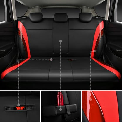 Jelly Leather Car Seat Covers Full Set,Waterproof Automotive Seat Covers for Cars SUV Sedan Truck,Airbag Compatible,Sporty Universal Fit for Cute Women Girl (Black and Red) - color: Black Red